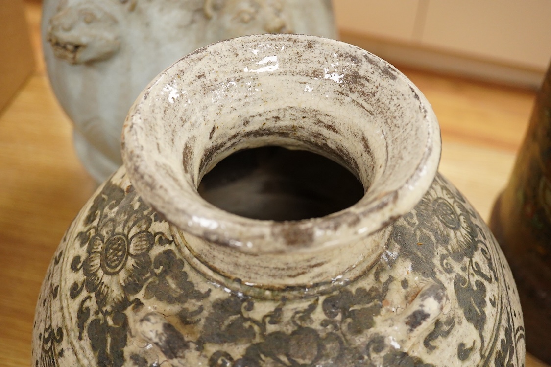 A Thai underglaze black large jar and a similar Dragon bowl